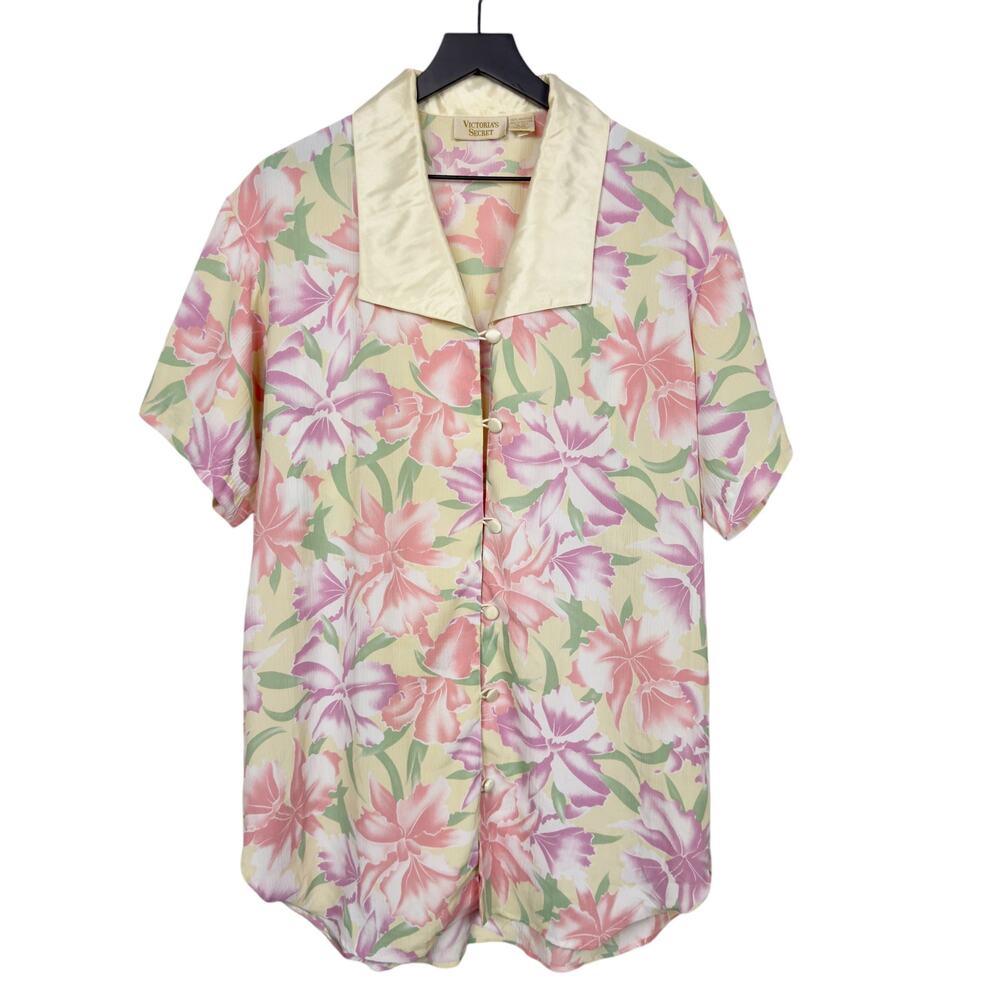 Vintage Victorias Secret Gold Label Shirt Dress Lingerie‎ Pastel Floral Size S